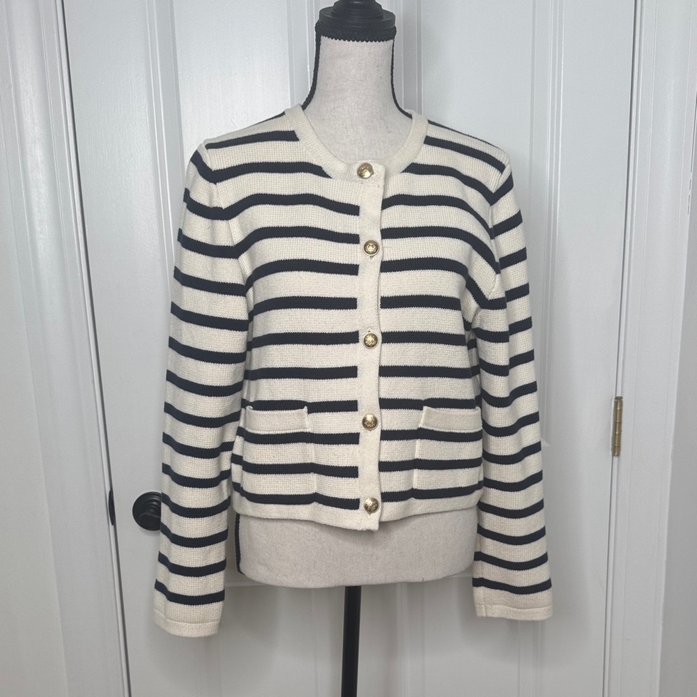 J. Crew Striped Cardigan in Cream and Navy New